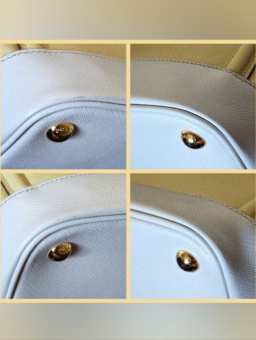 💛RARE Prada💛 - Bi-Color Ananas/Talco Saffiano Lux Leather Large Shopping Tote - Picture 12 of 16